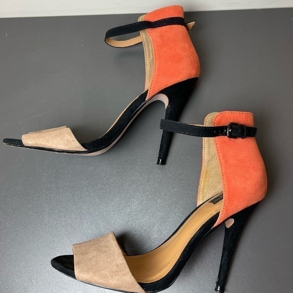 [ZARA] Orange & Black Colour Block Suede Heels - Picture 3 of 9